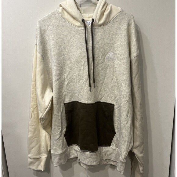 NEW Mens Size Large Champion Classic Fleece Block Oatmeal Multi-Color Hoodie $65 - Picture 1 of 8